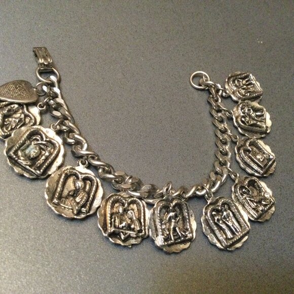Ten Commandments & Lords Prayer Bracelet 6.5" Silver-tone Metal 2.5 oz Vintage - Picture 10 of 11